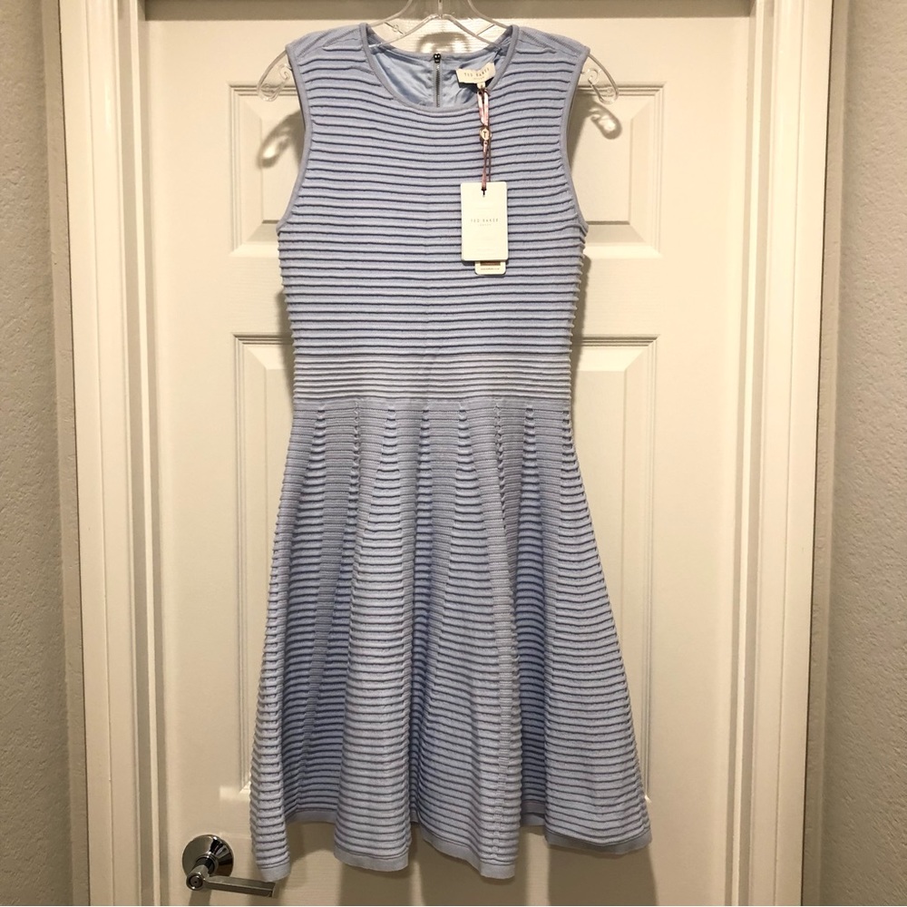 NWT $295 TED BAKER Light Blue Knit Sleeveless Dress Size 3 (US Size 8) Lined!